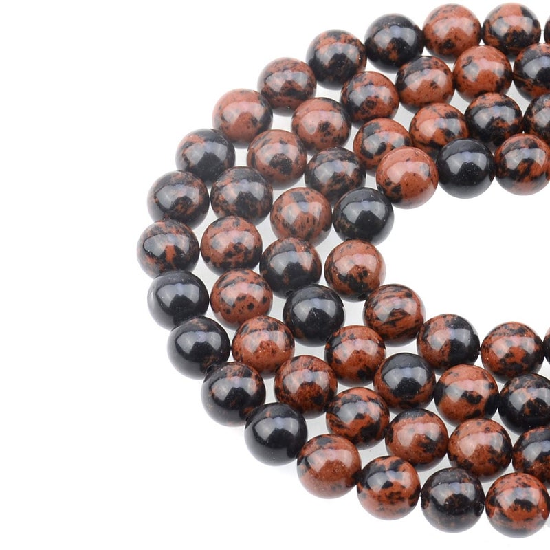 LPBeads 100PCS 8mm Natural Mahogany Obsidian Beads Gemstone Round Loose Beads for Jewelry Making with Crystal Stretch Cord - Image 1